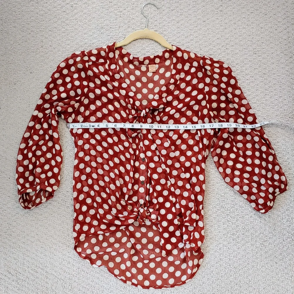 VINTAGE | Drapey Sheer Tie Front Polka-dot Blouse - Picture 2 of 4